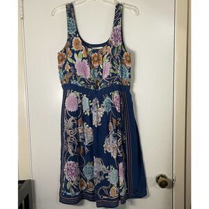 Anthropologie Moulinette Soeurs blue floral silk mini dress with pockets Medium